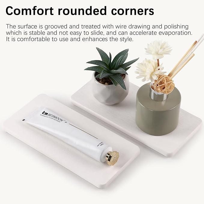 2 Pcs Water Absorbing Stone Trays, Kitchen/Bathroom Sink Soap Dish, Diatomite Tray Used for Hand Soap & Cosmetic Bottles in The Modern Home, 4" W x 8.3" L, White