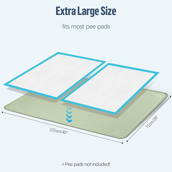 Pee Pad Holder for Dogs, 40" x 28" Silicone Pee Tray Mat Leak-Proof, High Edge, No Spill Pet Pad Holder for Puppy, Cat, Rabbit, Dog Training Pads for Home Floor Protection (Green)