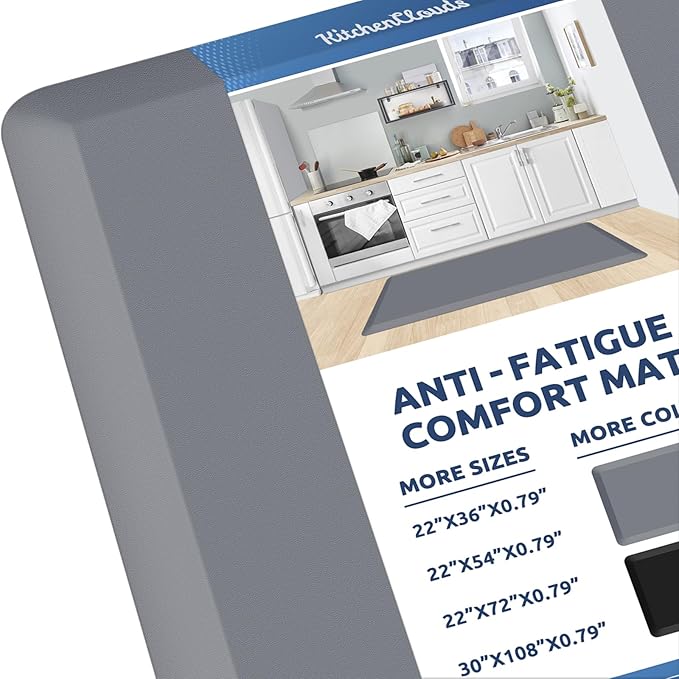 KitchenClouds Kitchen Mat Cushioned Anti Fatigue Rug 22"x54" Waterproof, Non Slip, Standing and Comfort Desk/Floor Mats for House Sink Office (Grey,0.8inch)