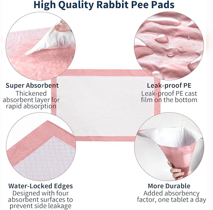 Tfwadmx Rabbit Pee Pads 50 Pcs 18"× 13" Disposable Cage Liners Leak-Proof Super Absorbent Potty Training Pad for Puppy Guinea Pigs Hedgehog Hamsters Chinchillas Cats and Other Small Animals