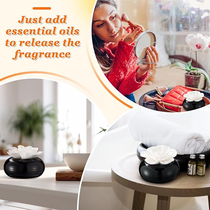 Honeydak 1 Pcs Flower Passive Essential Oil Diffuser Stone White Ceramic Porcelain Floral Diffuser with Container Non Electric Handmade Decorative Tabletops Home Decoration Christmas (Hibiscus)