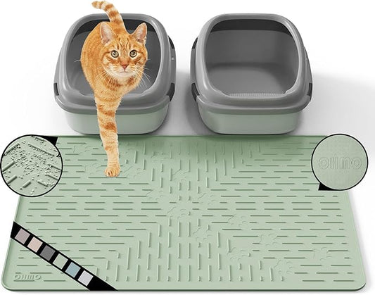 OHMO Cat Litter Mat Large Trapping Mat Premium Silicone Rubber 31.5x23.6 Sage Green, Waterproof and BPA Free Kitty Litter Box Mat, Easy to Clean and Keeps The Floor Tidy
