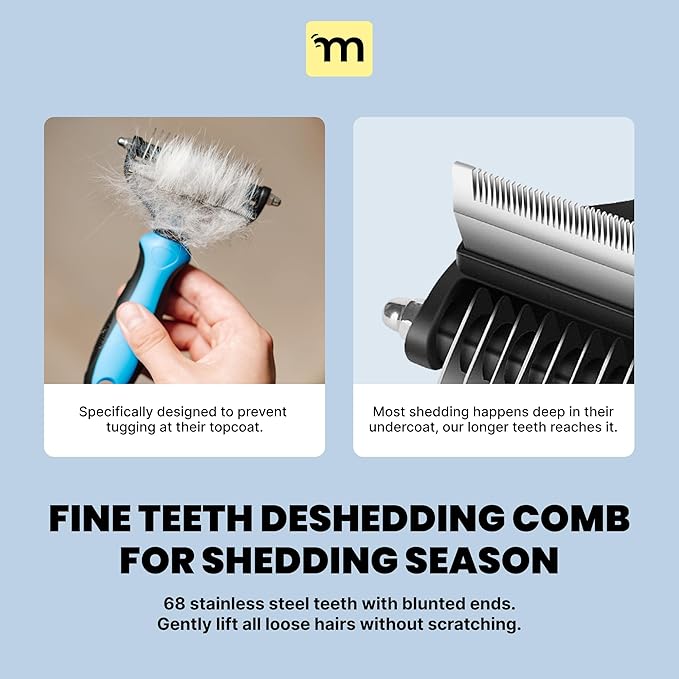 MalsiPree Dog Brush - Large, Orange - 2-in-1 Deshedding Tool & Undercoat Rake, Dog Undercoat Brush - Gentle Dematting Comb & Pet Hair Removal Tool - Smooth-Edge Design & Grooming Comb