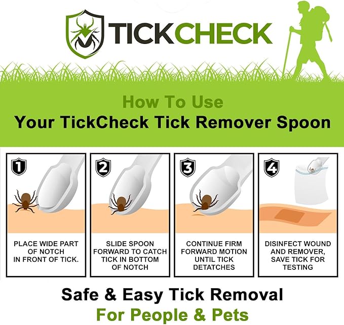 TickCheck Tick Remover Spoon - 3 Pack of Lightweight Tick Remover Tools with Free Tick ID Card & Carabiner (1 Set, 3 Spoons)