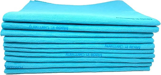 10 Pack Extra Large Original German Shammy Cloths Chamois Towels Super Absorbent for Pets, Parenting Tool Cleaning for Home and Commercial Use Wholesale Bulk (Blue)