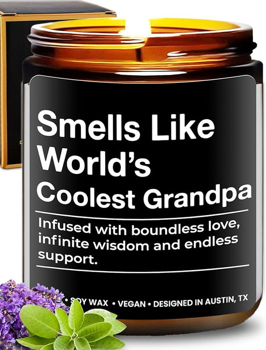 World's Coolest Grandpa Candle, Unique Thoughtful Gifts for Grandpa from Grandson & Granddaughter, Best Gift for Grandfather, Ideal for Father's Day, Birthday, Christmas, Special Occasions, Gift Ready