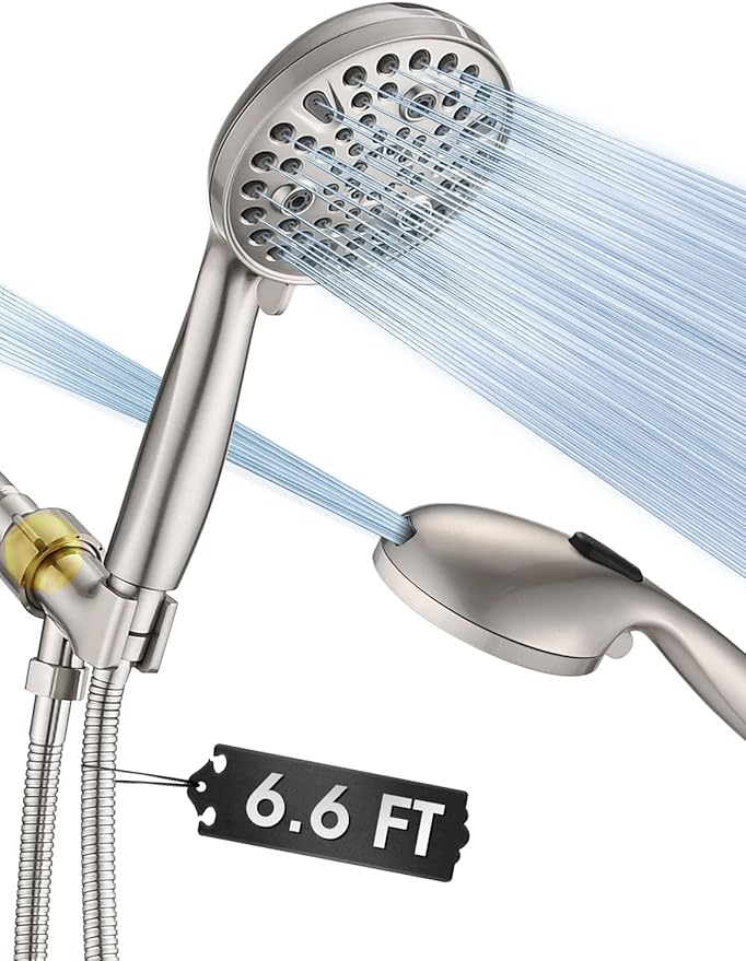 High Pressure 10-Setting Handheld Shower Head, 5" Detachable Shower Spray, 79" Extra Long Stainless Steel Hose, Adjustable Bracket - Brushed Nickel