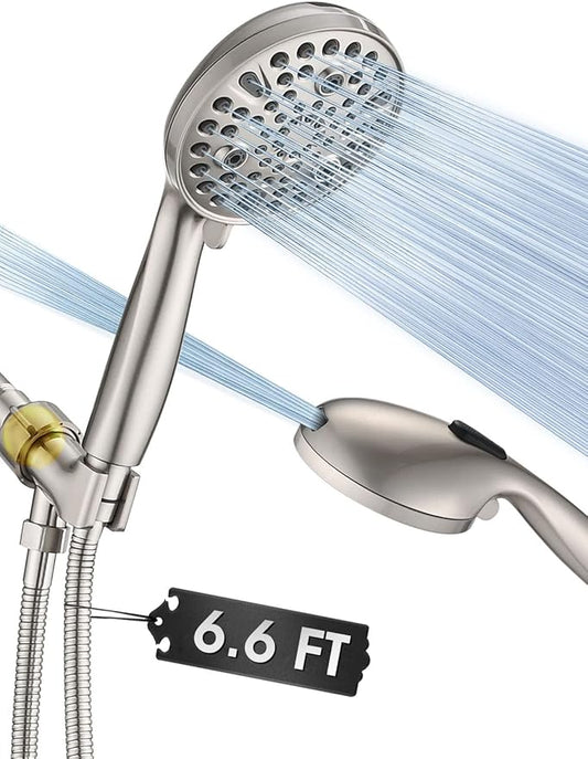 High Pressure 10-Setting Handheld Shower Head, 5" Detachable Shower Spray, 79" Extra Long Stainless Steel Hose, Adjustable Bracket - Brushed Nickel