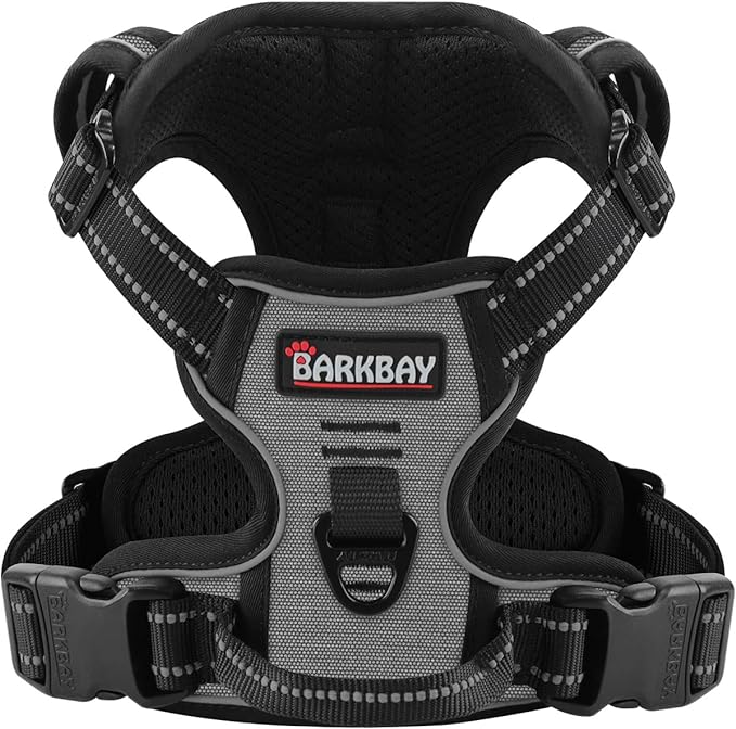 BARKBAY Dog Harness No Pull for Large Dogs - Adjustable, Reflective, Comfortable, No Choke, Heavy-Duty - Perfect for Outdoor Training, Walking, and Hiking - Strong & Durable - XL & Dark Grey