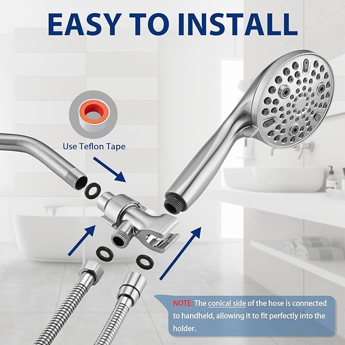 High Pressure 10 Setting Handheld Shower Head, 5" Detachable Showerhead Spray Built-in Power Wash to Clean Tub, Tile & Pets, 79" Extra Long Stainless Steel Hose, Adjustable Bracket - Chrome