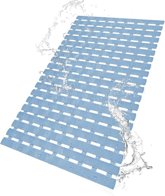 Bath Tub Shower Mat, Pet Dog Bathing Non-Slip Mat, Dog Bath mat for tub, 27.5x15.7 Inch Quick Drain Bathtub Mat with Suction Cups & Drain Holes for Bathroom (Light Blue)