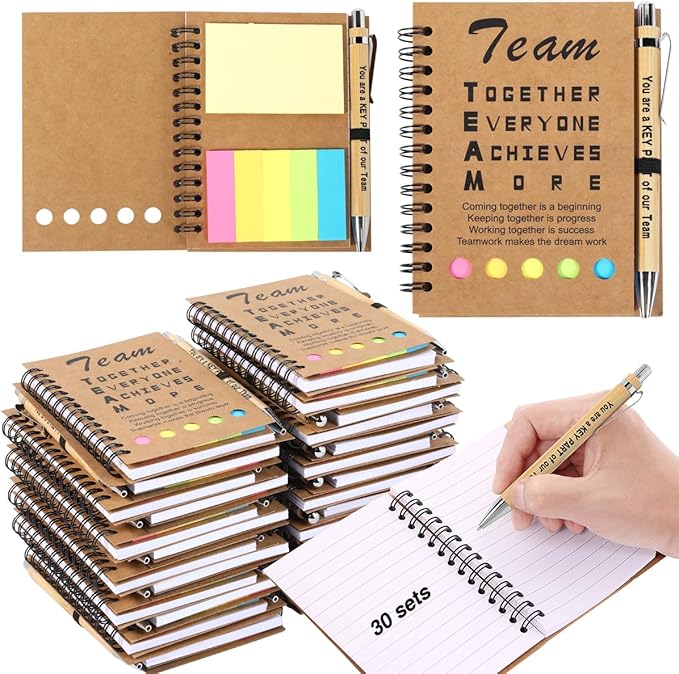 30 Sets Employee Appreciation Gifts Bulk Team Together Thank You Gifts Inspirational Spiral Notebook with Sticky Note Motivational Bamboo Pens for Team Nurse Teacher Employees Coworker