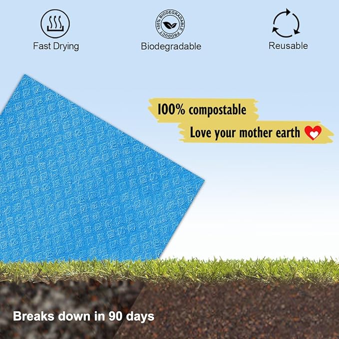 Swedish Dishcloths, Reusable Soft Kitchen Towels, Absorbent Sponge Cleaning Cloths, Washable Quick Drying, 6 Pack, Assorted