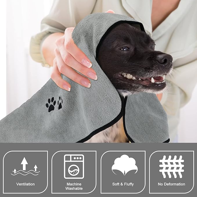 1Pieces Microfiber Pet Bath Towel Dog Towel.Dog Towel Soft Absorbent Drying for Small Medium Large Dogs and Cats with Great for Bathing and Grooming (27.5 x 55 Inch Grey)