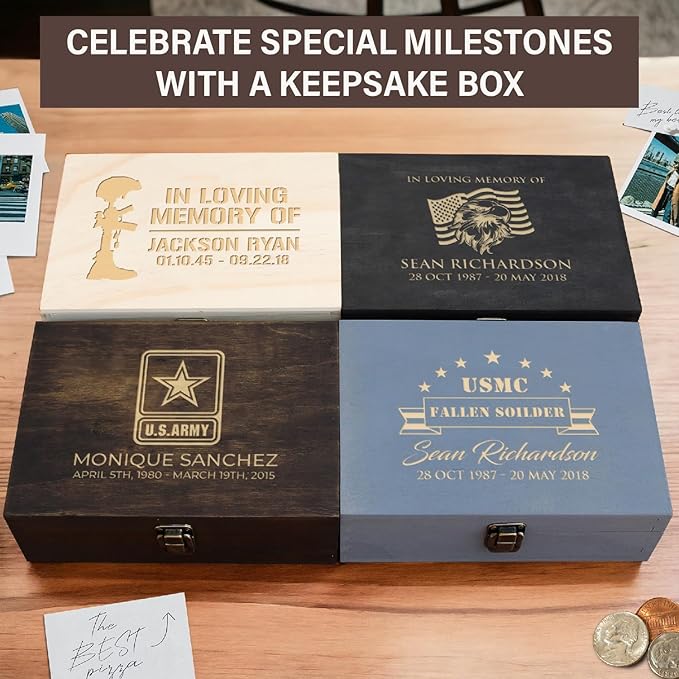 Personalized Line of Duty Memorial Keepsake Box – Custom Engraved Wooden Tribute Box for Fallen Heroes, Soldiers, First Responders, Veterans - Sympathy Gifts Storage Boxes for Medals, Flags, Photos