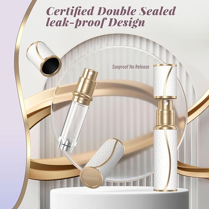 10ml Perfume Travel Refillable Atomizer,Genuine Leather Bottom Filling Perfumes Bottle,Mini Fragrances Dispenser,Portable Cologne Sprayer Pocket Size for Plane Trip Gift 0.34oz (White)