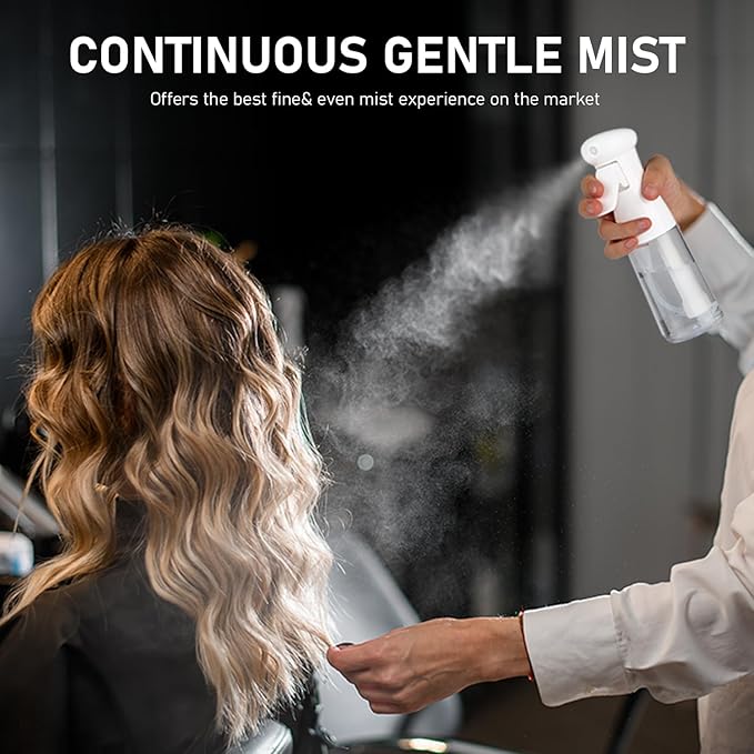 Bealee Spray Bottle For Hair, Continuous Mister Empty Spray Bottles, Ultra Fine Mist Water Sprayer for Hairstyling, Cleaning, Plants, Pets, Barbers, Salons, Essential Oil Scents - 2 Pack 6.8 OZ