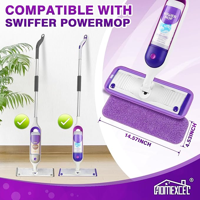 HOMEXCEL Reusable Microfiber Mop Pads for Swiffer PowerMop 8 Pack, Power Mop Pads Refills for 13 ''-15 '' Spray Mop, Machine Washable Pad Replacement for Multi-Surface Floor Cleaning