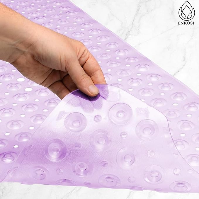ENKOSI Bath Mat - Large Non Slip Bathtub & Shower Mat - Extra Long 40 x 16 Inch Bathroom Mats for Tub Nonslip Anti Slip Bathmats (40x16 Clear Purple 1-Pack)