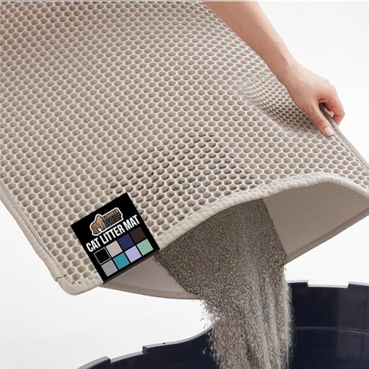 GORILLA GRIP Honeycomb Cat Litter Box Mat, 35x24 Two Layer Trapping Waste Mats, Soft On Paws, Litter Box Supplies and Essentials for Indoor Cats, Traps Excess, Water Resistant for Floors, Beige