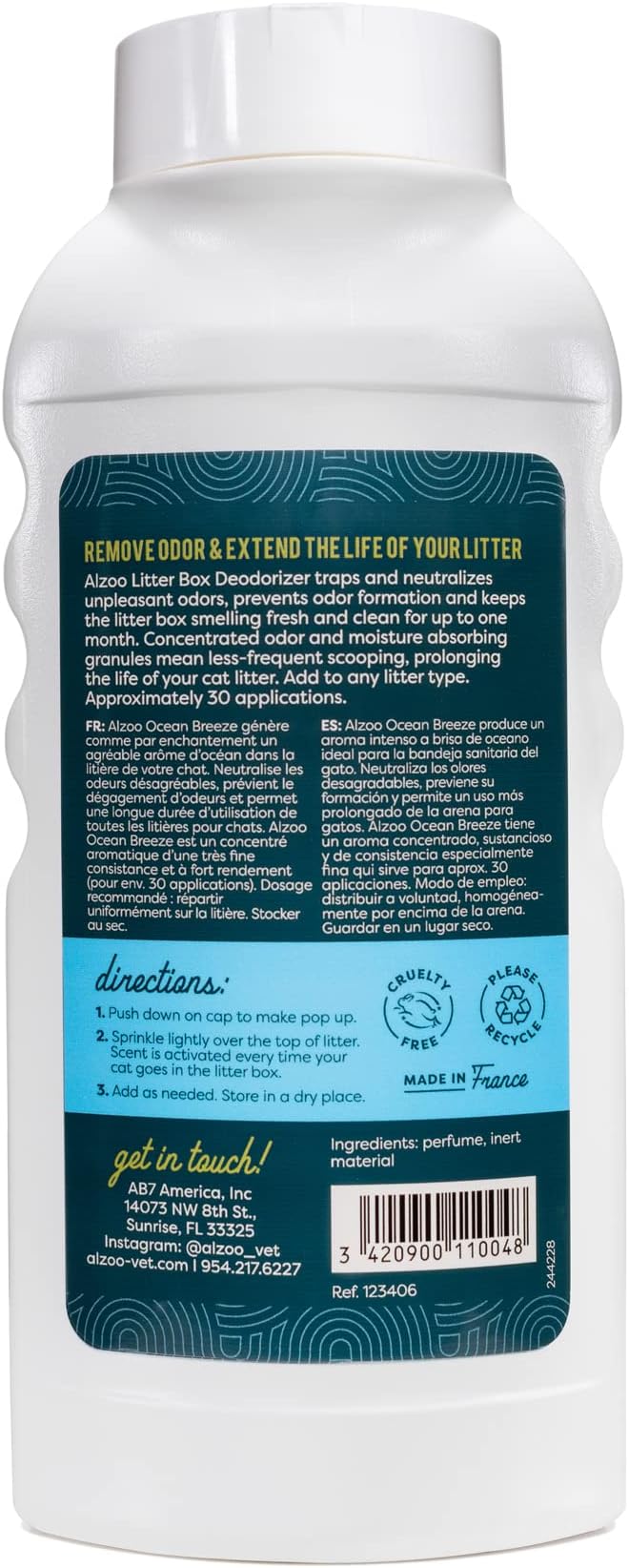 ALZOO Cat Litter Deodorizer, Concentrated Granules Absorb & Help Neutralize Odors, Mineral-Based Active Ingredients, Up To 30 Uses, Ocean Breeze Scent, 26.6 Oz., Pack of 2