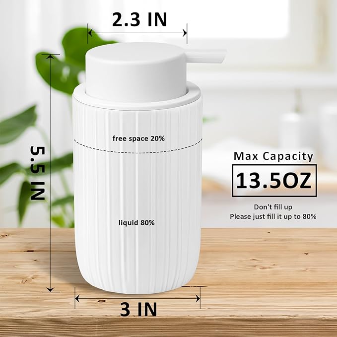 Soap Liquid Dispenser Ceramic with Easy-to-Press Pump Hand Liquid Dispenser (Can't Foam) for Shampoo Bathroom Countertop 13.5 oz