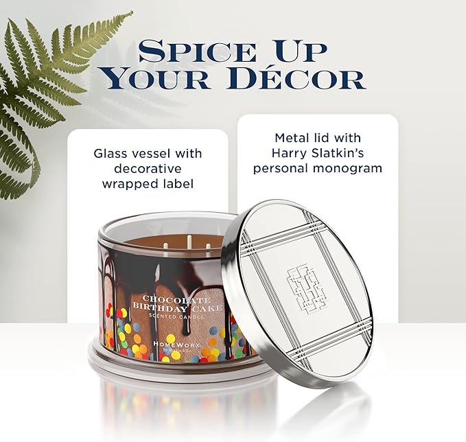 HomeWorx by SLATKIN + CO. Candle- Chocolate Birthday Cake, 18 oz. Premium Scented Candle - 30-55 Hours Burn Time