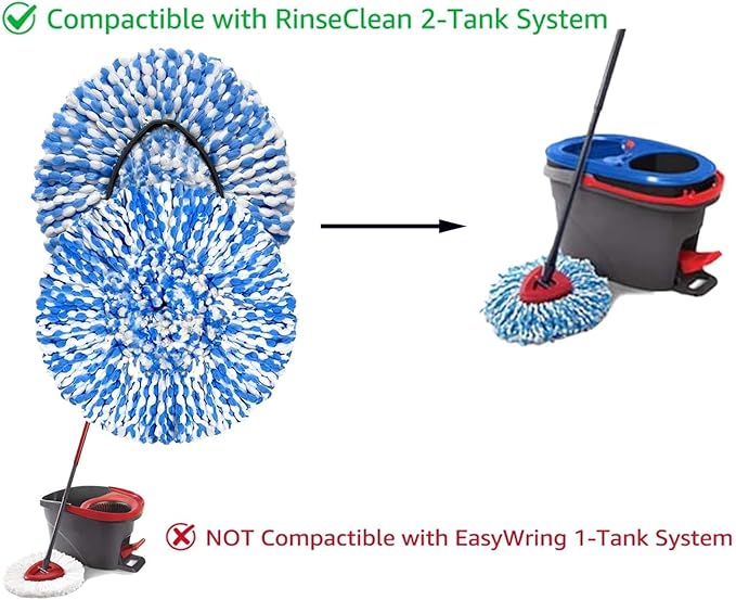 4 Pack Mop Replace Heads Compatible for OCeda, Spin Mop Refill Head Replacement for RinseClean 2-Tank System - Fluffy Microfiber, Machine Washable and Easy to Replace