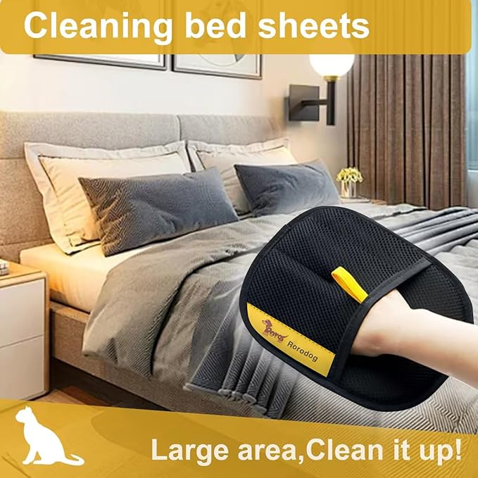 2-Pack Pet Hair Removal Gloves with A Hair/Lint Removal Tool – Remove Cat/Dog Fur from Clothing, Furniture, Car Seats, Bedding & Carpet