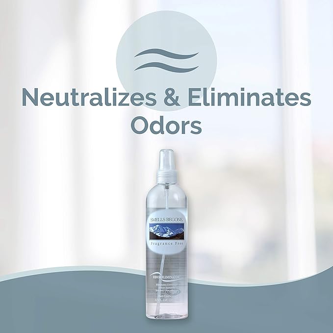 SMELLS BEGONE Air Freshener Spray - Odor Eliminator - Eliminates Odors from Smoke, Trash Cans, Pets, Cars and Boats - Fragrance Free - 12 Ounce