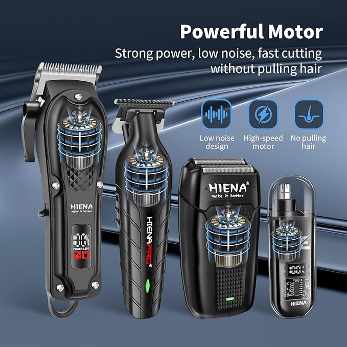 HIENA PRO Professional Hair Clipper Set for Men, Cordless Barber Clippers Set and Trimmer Kit, Electric Beard Trimmer & Nose Trimmer Kit, Foil Shaver & Men's Facial Grooming Tool Kit, Gifts for Men