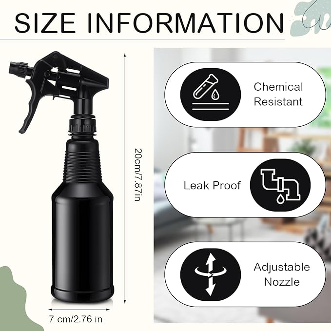 Honeydak 3 Pack Plastic Spray Bottles Black 17 oz Heavy Duty Opaque Spray Bottles UV Light Blocking Refillable Reusable Leak-proof Sprayers for Cleaning Solution Kitchen Garden Home Plant