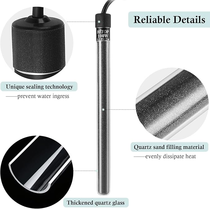 HITOP Compact Submersible Aquarium Heater -100W Digital Heater for Fish Tank Turtle Tank 10-25 Gallon, Saltwater and Fresh Water with Temperature Controller (100W)