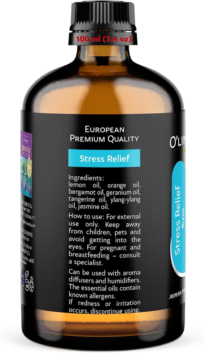O’Linear Stress Relief Essential Oil Blends - Calming Essential Oil for Diffuser - Aromatherapy Relaxing Blend Oil - Essential Oils for Air Purifier 3.4 oz (100ml)