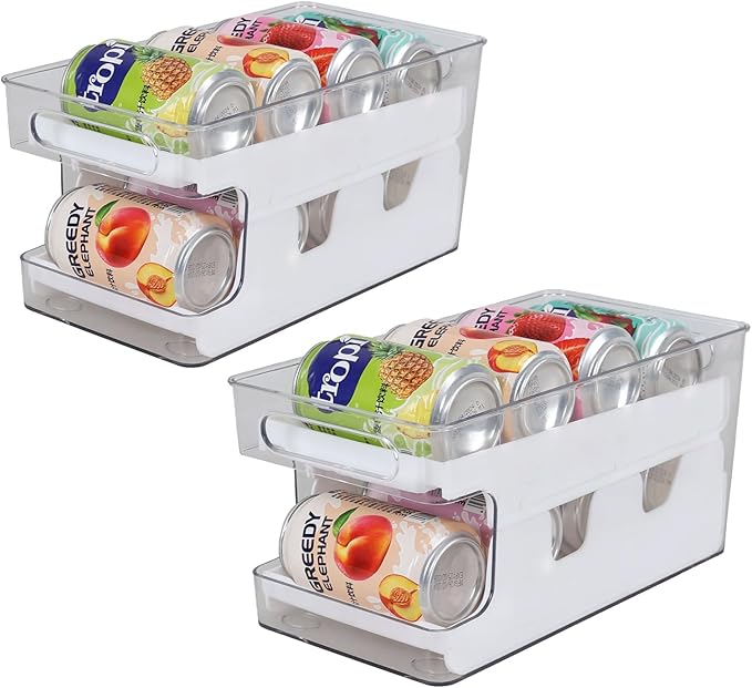 Soda Can Storage Organizer, Rolling Soda Can Dispenser for Refrigerator, Cabinet, Pantry, 2 Packs