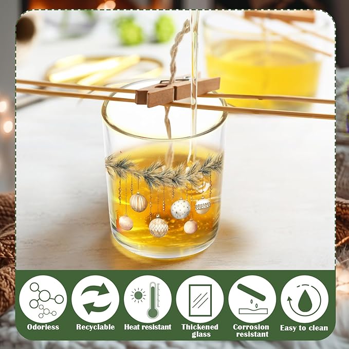 10 Pcs Vintage Brown Christmas Glass Candle Jars Empty Containers Bulk 7 oz Farmhouse Glass Jars with Cork Lids Tins for Xmas Holiday Candle Making Storing Biscuits Tea Party Favors