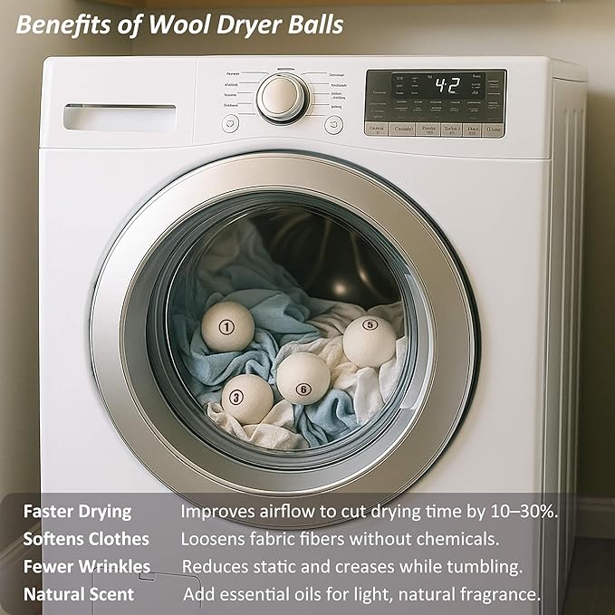 Wool Dryer Balls Laundry, XXL(3.1") 4 Pack, Premium Fabric Softener Ball, Reusable, Anti Static, Chemical Free Natural Wool Balls for Dryer, Laundry Dryer Balls – 100% New Zealand Wool