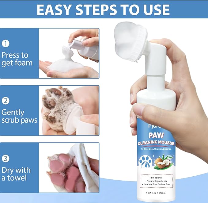 Paw Cleaner for Dogs and Cats, No-Rinse Foaming Cleanser, PH Balanced Deodorizing Paw Wash with Silicone Brush, Dog Paw Scrubber, Foot Cleaner Brush for Dogs Large Medium Small XL Breed