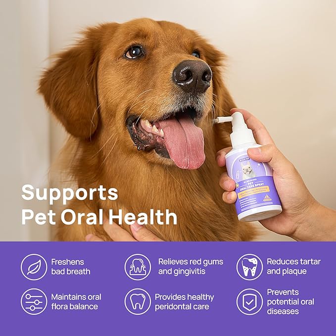 HICC PET Dog Dental Care Spray, Breath Freshener & Teeth Cleaning Spray, Dog Gingivitis Treatment, Prevent Bad Breath & Infections, Relieve Gum Redness, Reduce Plaque & Tartar, No Brushing, 5.1 Fl Oz