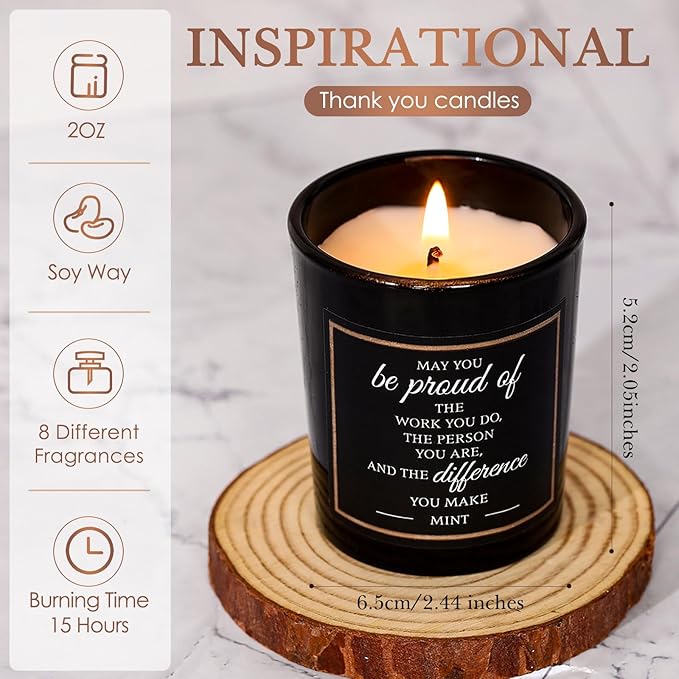 MTLEE 8 Pcs Employee Teacher Appreciation Gifts Scented Candles Gift Set Inspirational Soy Wax Jar Candle for Employee Teachers Presents Thank You Gift for Coworker Women Men, 8 Fragrances (Proud)