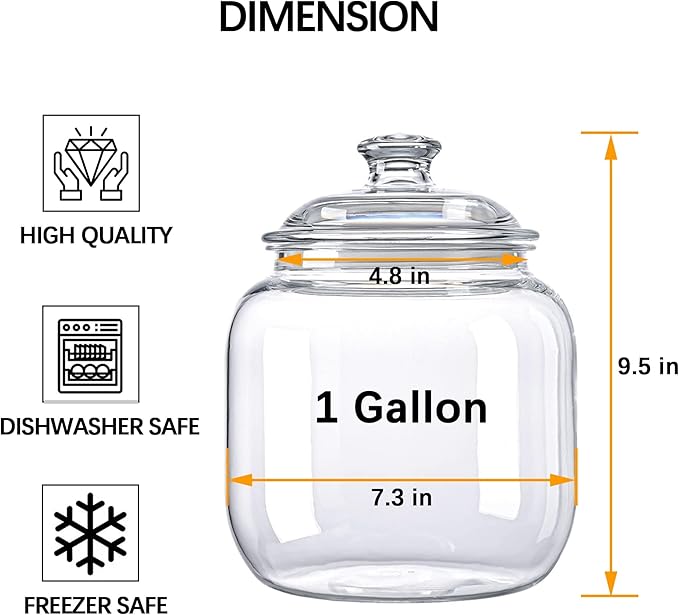 128 oz Unbreakable & Dishwasher Safe Airtight Food Storage Canister | 1 Gallon Premium Plastic Shatterproof Apothecary Jars | Container for Cookie, Dog Treats, Pet Food, Candy