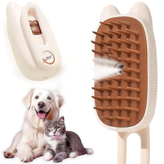 Cat Brush Cat Steam Brush Rechargeable Steamy Pet Grooming For Shedding, Water Spray Massage Brushs, Dog Hair Removal Self Cleaning Brushs Steamer Wet Spa Comb (Beige)