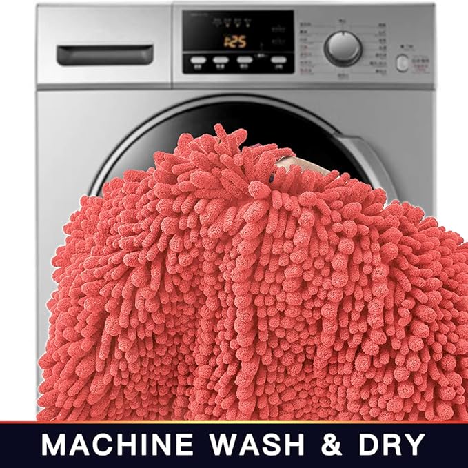 Walensee Bathroom Contour Rug Non Slip Toilet U Shaped Bath Mat (20x24, Coral) Water Absorbent Super Soft Shaggy Chenille Machine Washable Dry Extra Thick Perfect Absorbant Best Plush Carpet