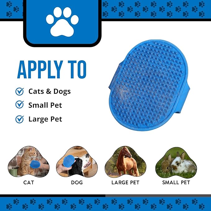 Pet Grooming Glove & Dog Bath Brush Set – Deshedding Gloves for Cats & Dogs + Silicone Scrubber – Grooming Mitts for Bath, Shedding & Massage – Blue