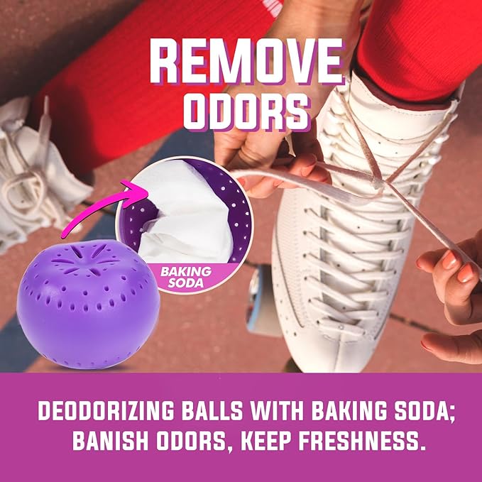 4 Pack Baking Soda Deodorizers, Lavender Scent Shoe Deodorizer Balls, Air Freshener for Home, Odor Eliminator for Closets Bathroom Pets, Up to 80 Days