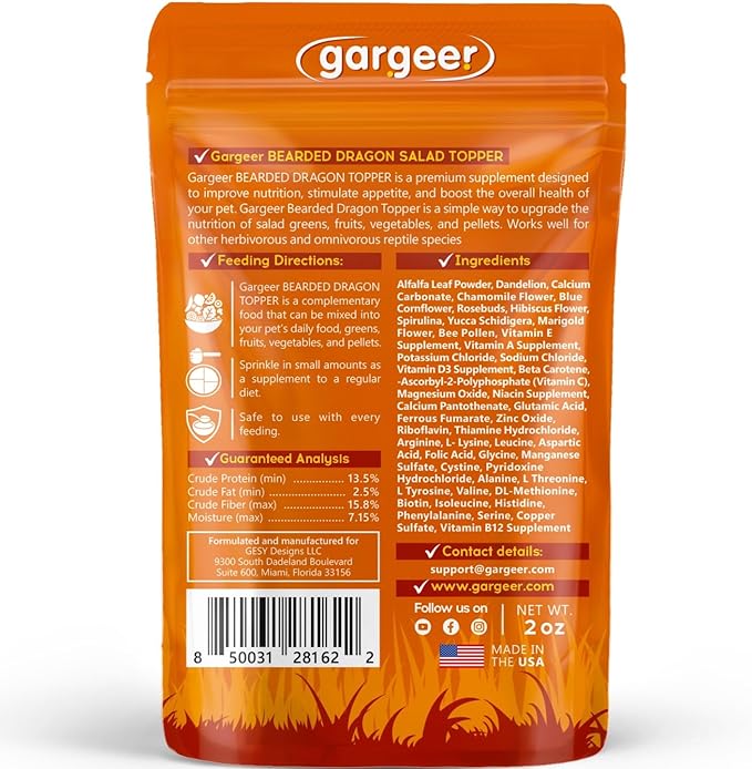 2oz Bearded Dragon Food Supplement, Flower Salad Mix Topper. Supercharge Juveniles & Adults Appetite, Health & Immune System. Complete Diet, Rich with Vitamins, Made in The USA. Enjoy!