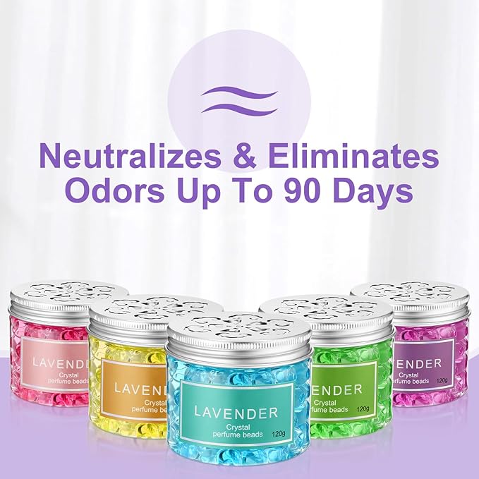 10 Pack Odor Eliminating Beads, Pet Scents Deodorizing Gel Beads Air Fresheners Care for Home 4 oz Eliminates Odors in Bathrooms Cars Boats (Lemon, Sea, Rose, Jasmine, Lavender)