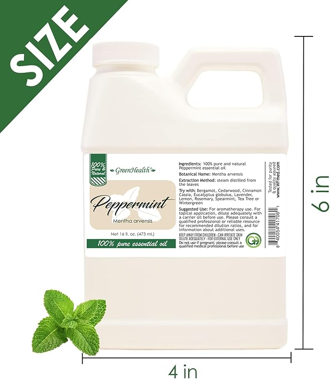 16 fl oz - Peppermint Essential Oil 100% Pure, Uncut, 16 fl oz - GreenHealth