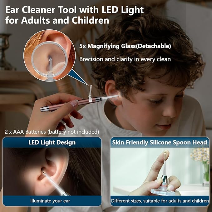 Ear Wax Removal Tool, Ear Cleaning Kits Safe Ear Irrigation Kit Ear Flush Kit for Adults Kids, Ear Wax Washer Device with LED Earwax Spoon, Basin, Bulb, Curette Kit, Towel, Tips, Storage Box Blue