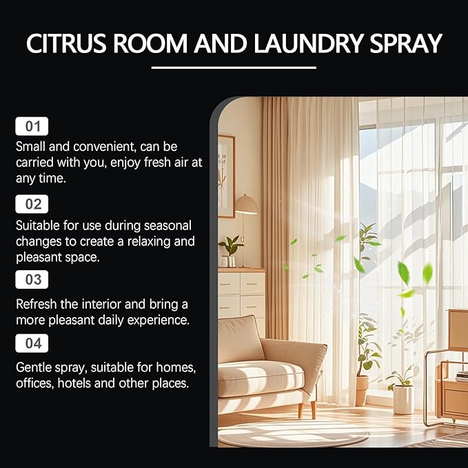 Citrus Room and Laundry Spray – Air Freshener & Fabric Mist, Long-Lasting Fresh Scent for Rooms, Linens, Curtains & Pillows